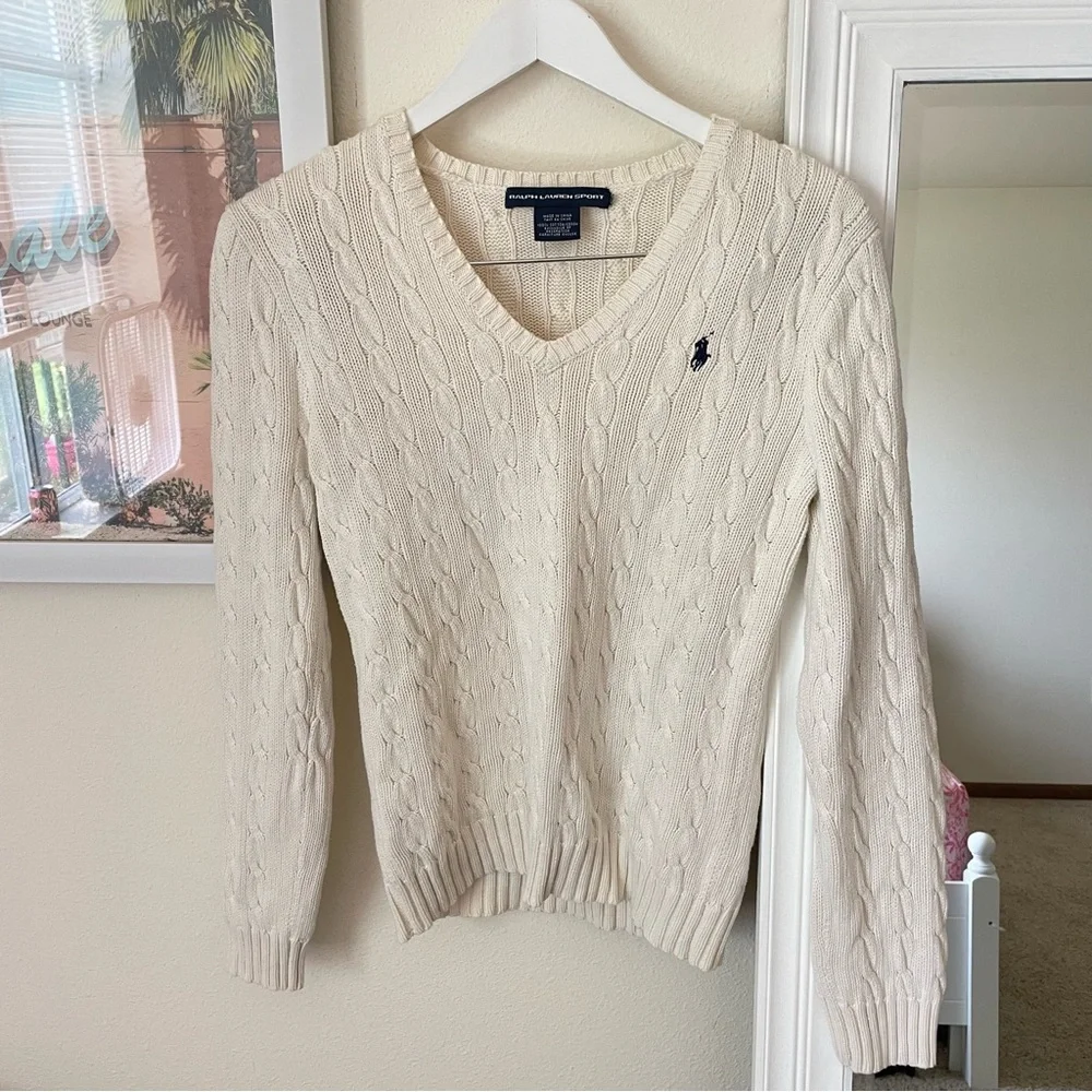 SOLD Vintage 90s Y2K Ralph Lauren Sport Cable Knit V-Neck Sweater